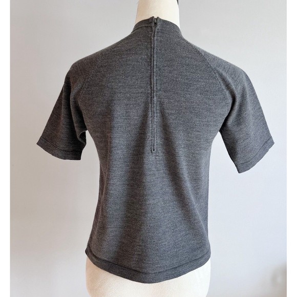 Vintage 50s 60s Cadillac 100% Virgin Wool Zippered Short Sleeve Sweater Gray M - Picture 3 of 9